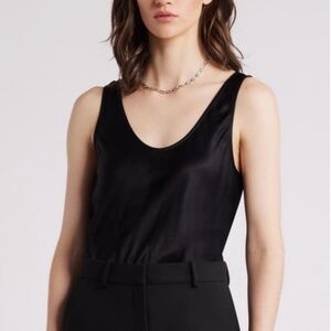 Nordstrom Tank Top Womens Large Black Satin Scoop Neck Sleeveless  Versatile
